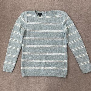 Talbots Sweater Womens Small Light Teal Blue Striped Knit Top Pullover Zip Back
